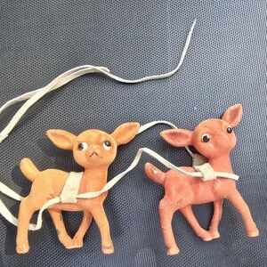 Vintage Red Brown Flocked Felt Reindeer MCM Christmas JAPAN Santas Sleigh